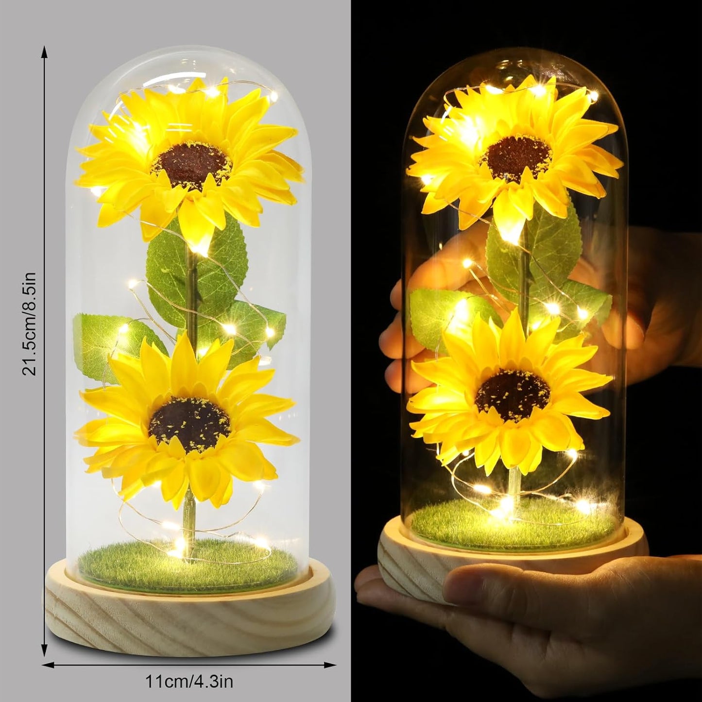 Mothers Day Sunflower Gifts for Women Mom Grandma, Enchanted LED Sunflower Lamp, Unique Artificial Flowers in Glass Dome, Present for Birthday, Anniversary, Wedding