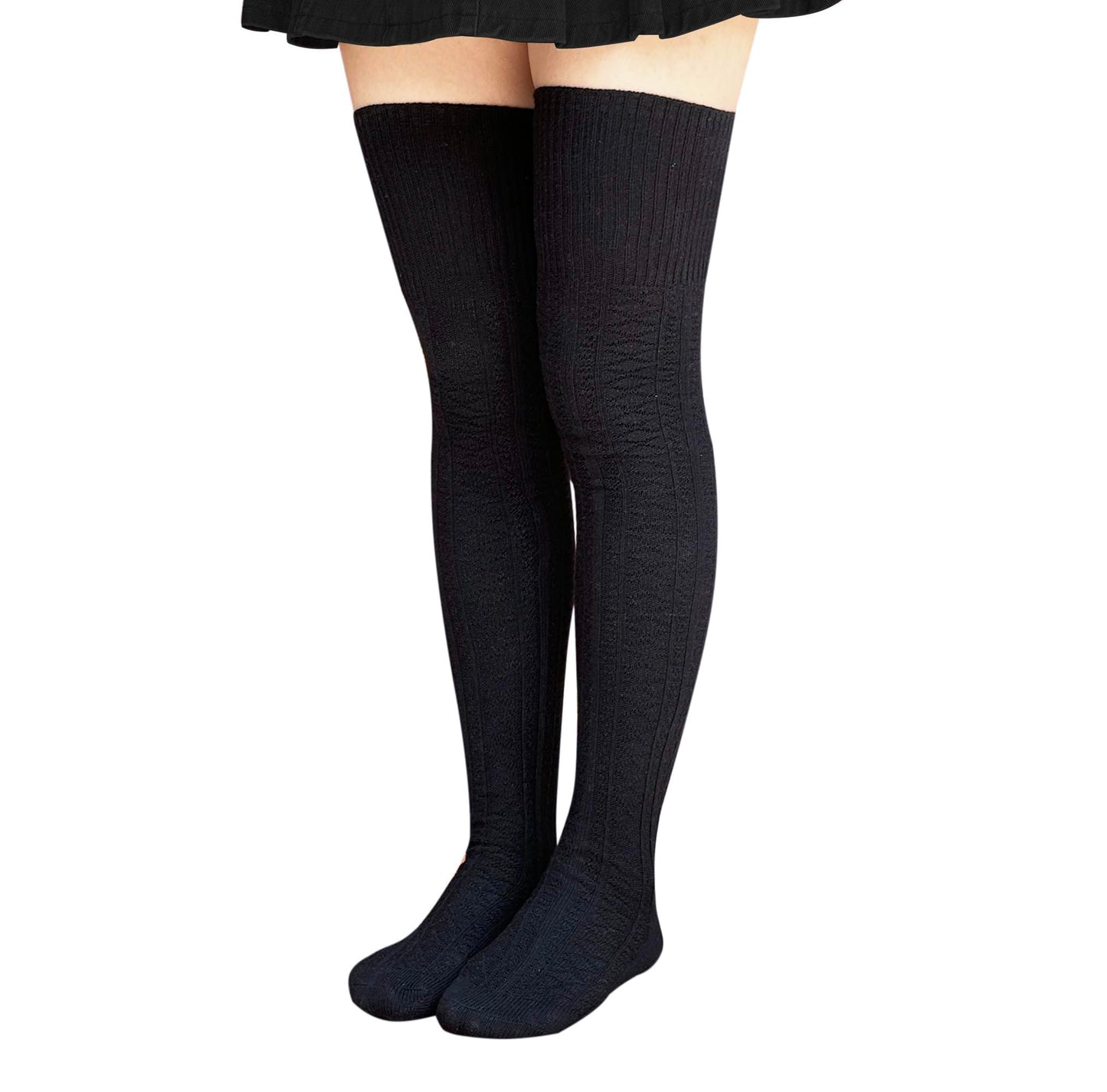 Bestjybt Women Extra Long Thigh High Socks Cotton Knit Over Knee Socks Warm Thick Leg Warmer Boot Stockings (US, Alpha, One Size, Regular, Regular, Black)