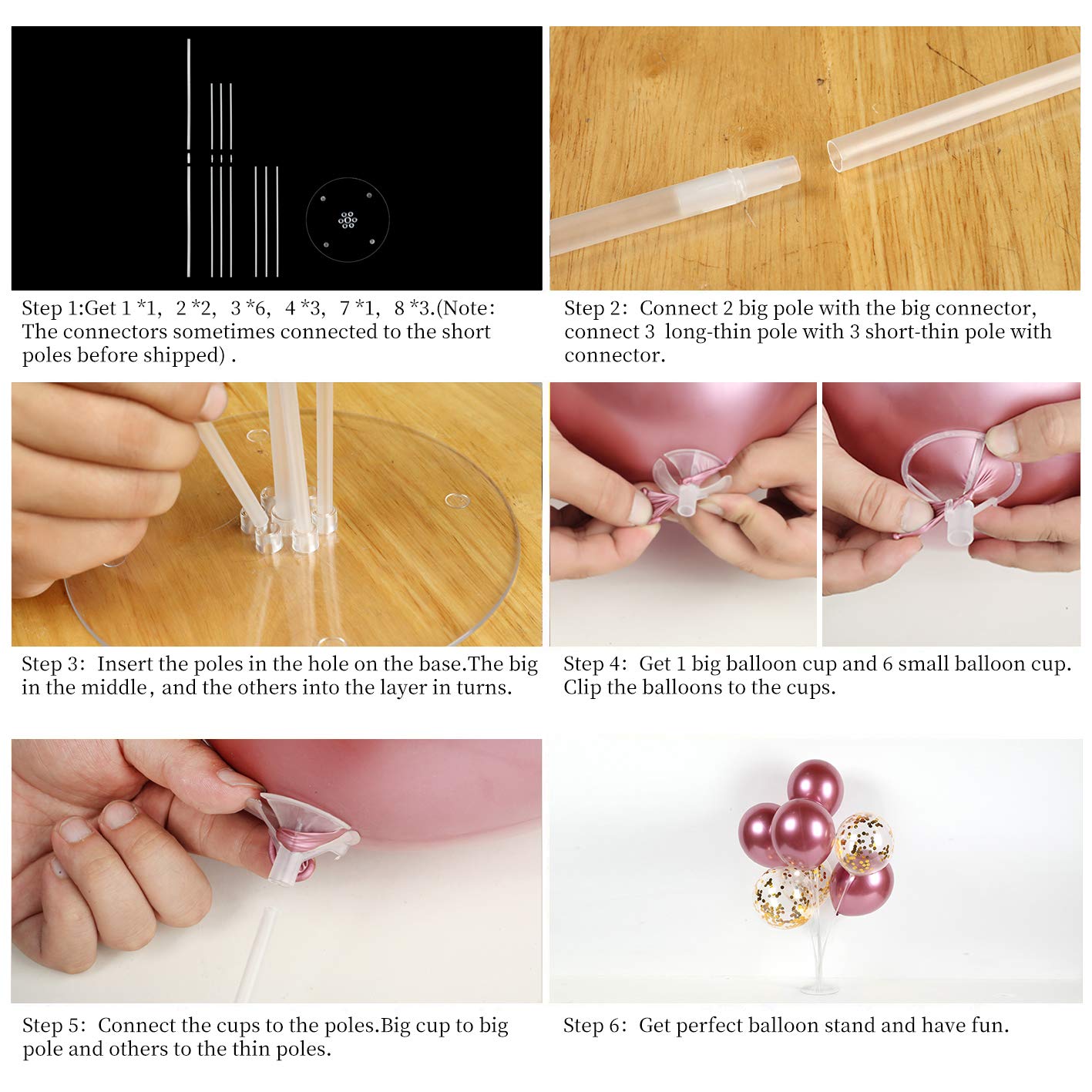 Blue Balloon Stand Kit Table Decorations - 2 Sets With 14 Sticks, Cups, 2 Base, 12 Metallic and 6 Confetti Balloons for Baby Shower, Graduation, Anniversary Party