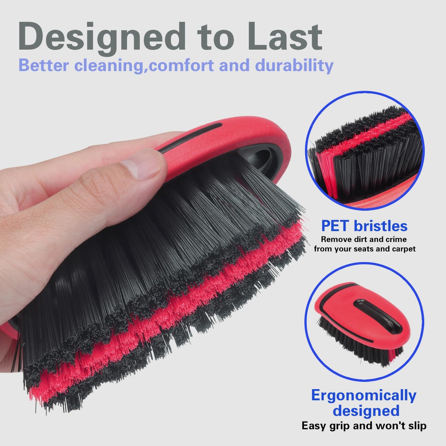 LoyaGour Carpet and Upholstery Cleaning Brush,Carpet Scrubber Stiff Bristle Detailing Scrub Brushes,Interior Leather Brush for Car and Home (Red)