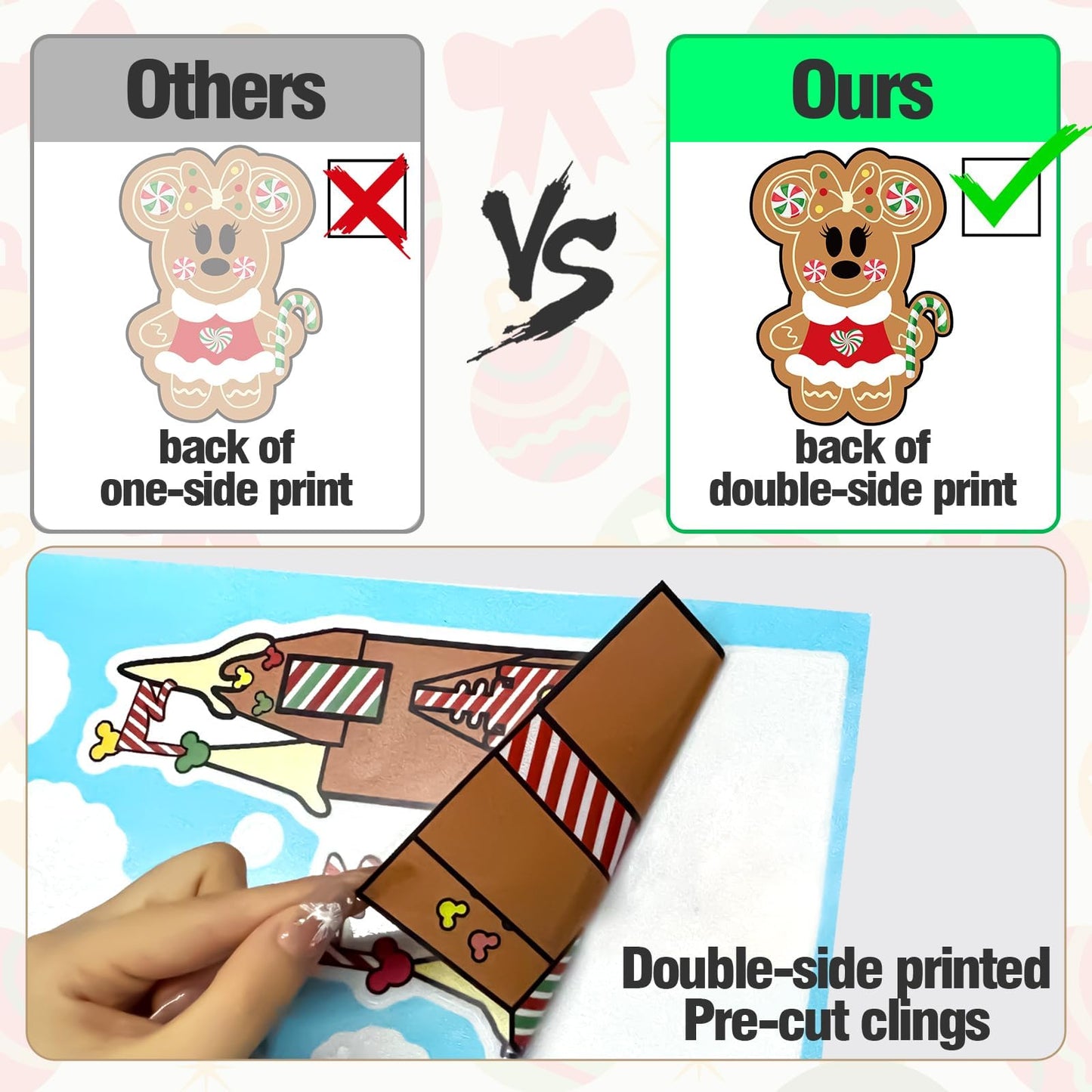 Christmas Gingerbread Window Cling Decorations - 12 Sheets Double-Sided Christmas Gingerbread Sticker for Window Decor, Mouse, Castle, Snowflake Stickers for Indoor Office Home Decor