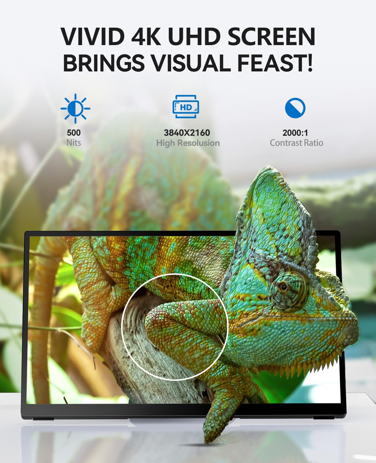 4K Portable Touch Monitor, 15.6" inch 3840 * 2160 UHD w/USB-C HDMI Laptop Monitor, 2000:1 100% RGB IPS ，Aluminum Alloy Shell,10-Point Touch，Dual Speaker, HDR, for Home, Work