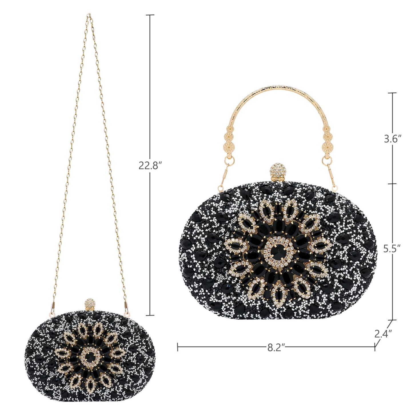 SH Black Clutch Purses for Women Rhinestone Evening Clutch Sparkling Evening Bag for Women Formal Small Handbags Wedding Party Cocktail Prom Purse