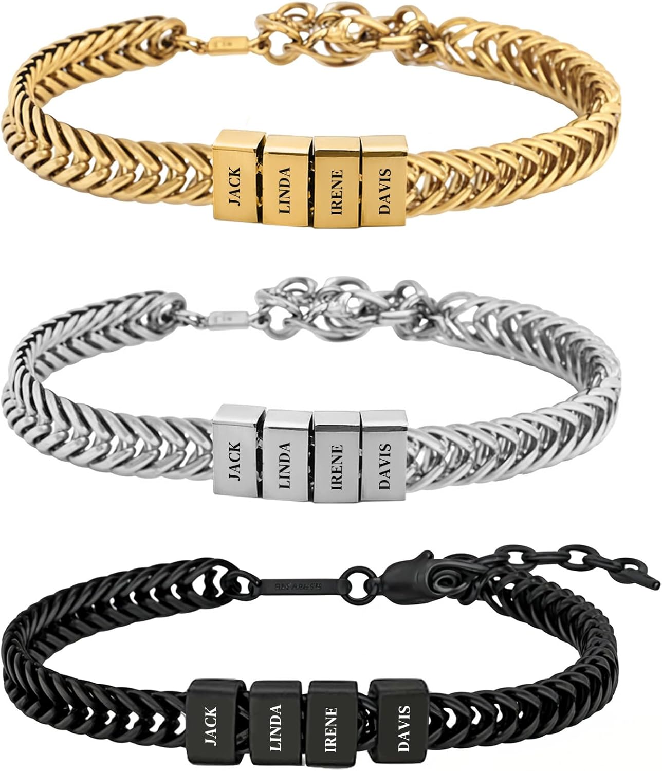 Custom Dad Bracelet for Men Engraved Stainless Steel Mens Bracelet with 1-6 Names Personalized Gifts for Dad Husband Brother