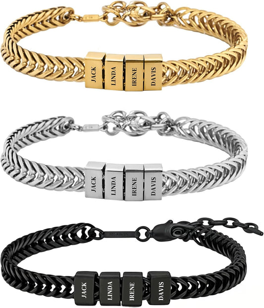 Custom Dad Bracelet for Men Engraved Stainless Steel Mens Bracelet with 1-6 Names Personalized Gifts for Dad Husband Brother