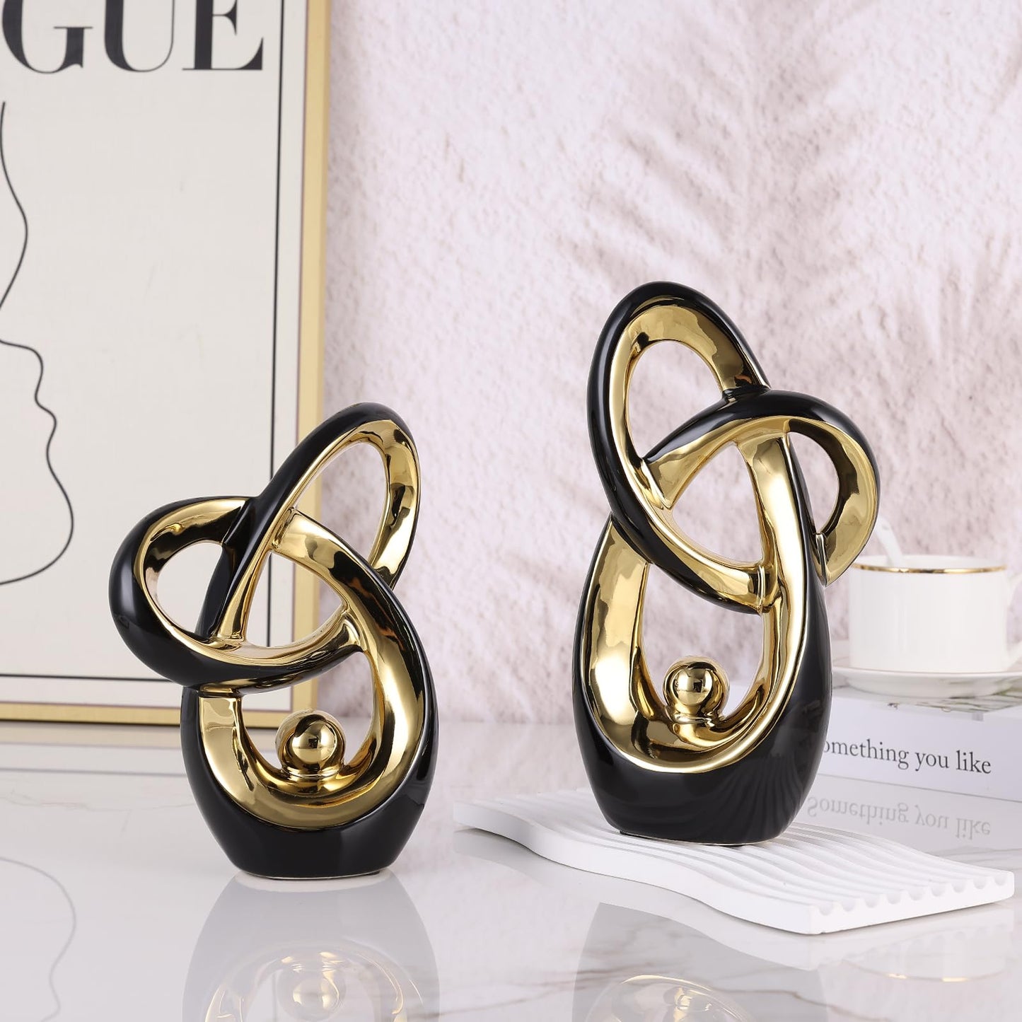 LINYTHER Black and Gold Decor Desk Sculpture Home Decor Large, Abstract Modern Art Gold Knot Knick Knacks for Shelves, Coffee Table Dining Table, Mantle Cabinet TV Stand Christmas Centerpiece