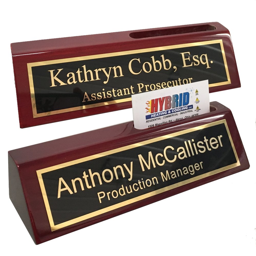 Name Plate for Desk Engraved in USA by Griffco Supply | Desk Name Plate Personalized Engraved with Business Card Holder