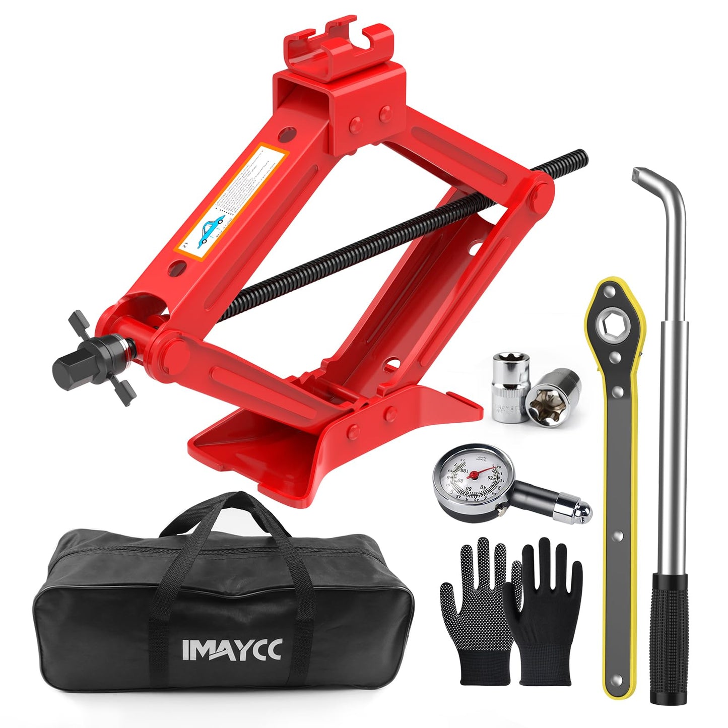 IMAYCC Car Jack Kit Scissor Jack for Car Spare Tire Changing Kit,Portable Tire Jack Repair Kit with Lug Wrench, Car Emergency Kit for Auto/SUV/MPV-2 Ton (4409 lbs) Red
