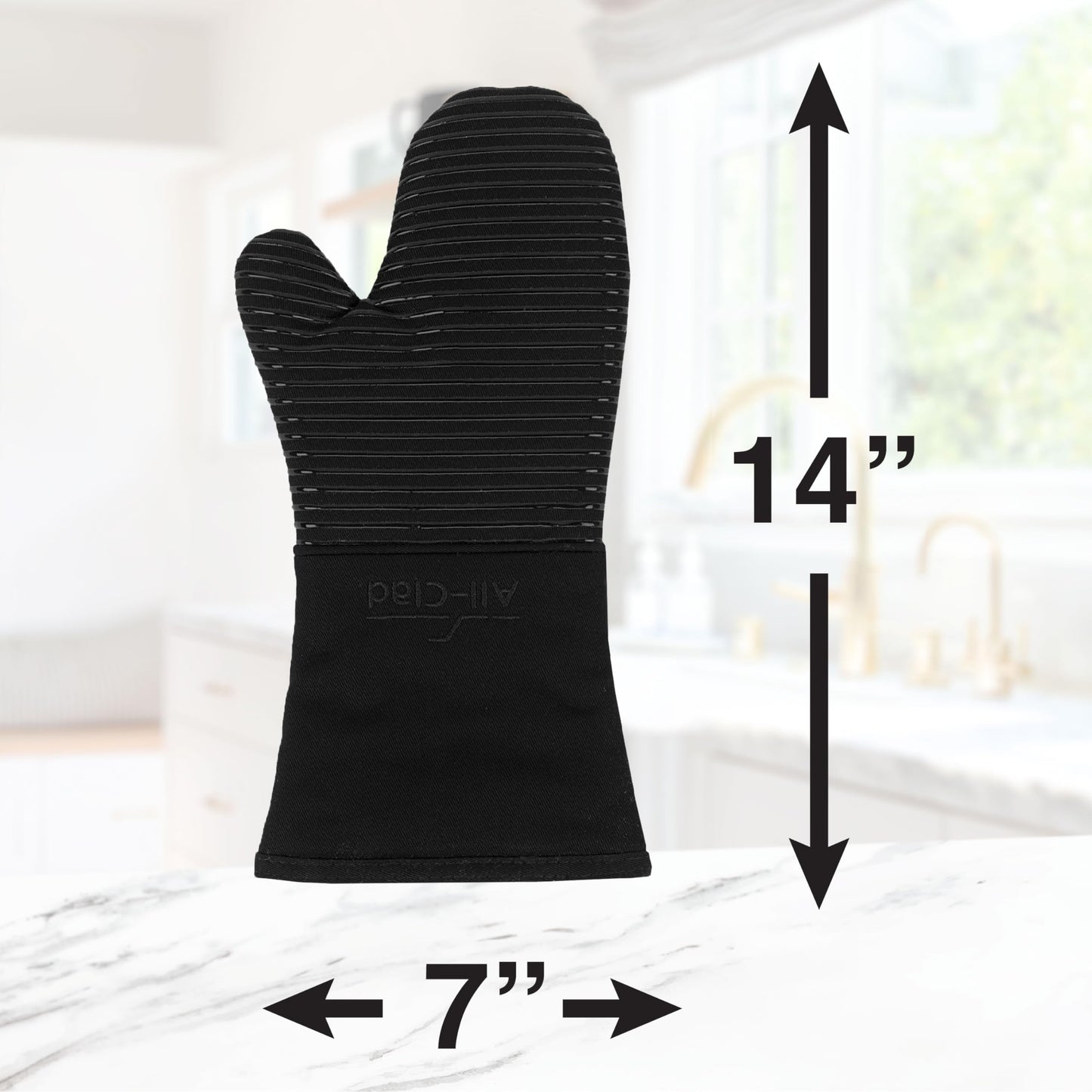 All-Clad Silicone Oven Mitts: Heat Resistant up to 500 Degrees - 100% Cotton & Silicone, 14"x7" Oven Mitt for Kitchen and Barbecue, 2-Pack, Black