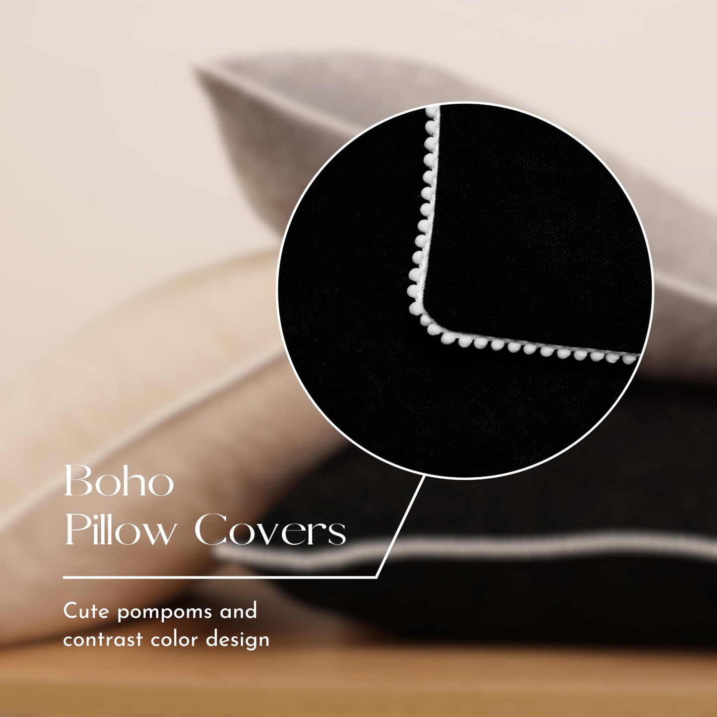 VOILYBIRD Black Boho Pillow Covers 20x20 Inch, Decorative Throw Pillow Covers for Sofa, Couch Pillow Covers for Living Room, Set of 2