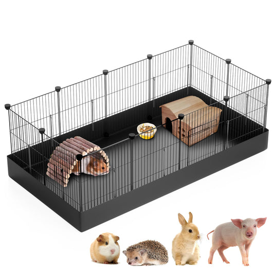 PAWING 12 Panels Small Animal Playpen with Waterproof Mat - Durable Metal Wire Yard Fence for Guinea Pigs, Rabbits, Kittens, Puppies, Hamsters, and Hedgehogs - Indoor & Outdoor Pet Cage