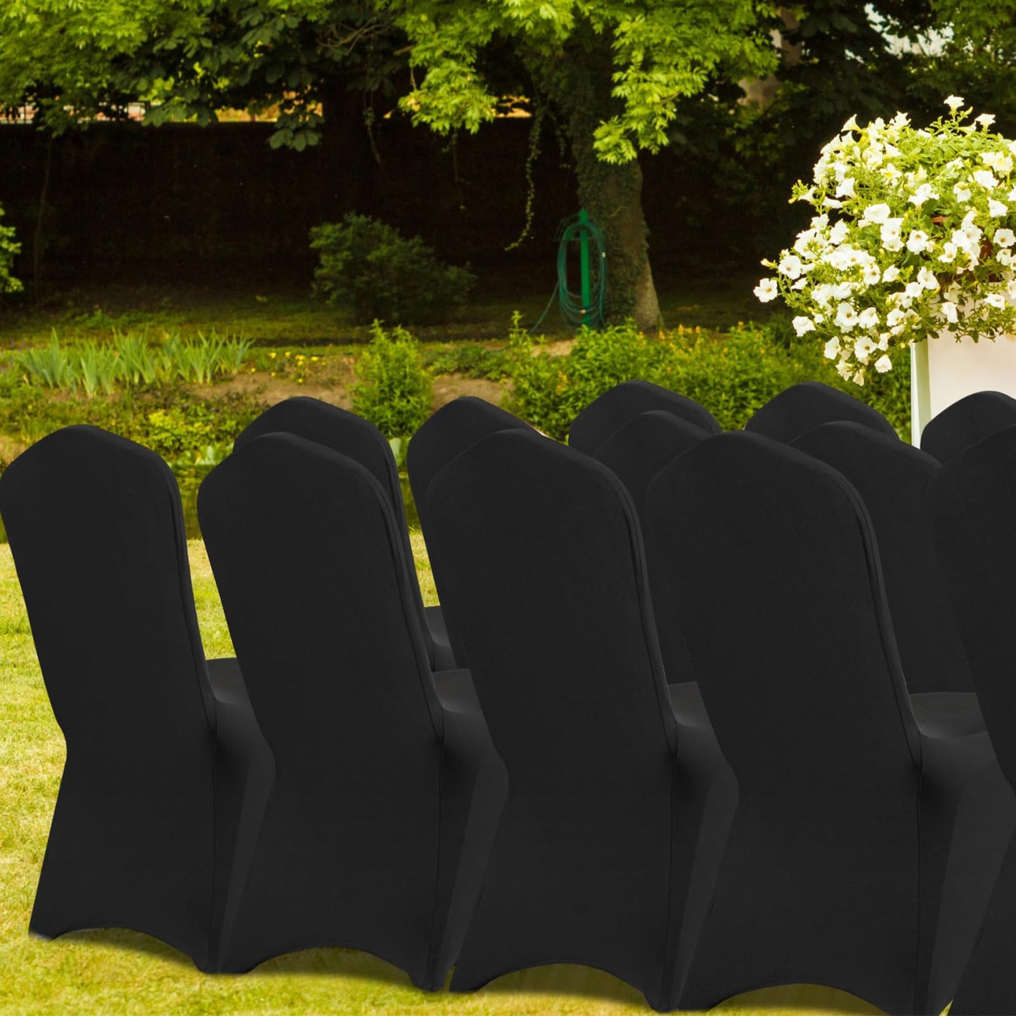 VEVOR 50 Pcs Black Chair Covers Polyester Spandex Stretch Slipcovers for Wedding Party Dining Banquet Arched-Front Chair Covers