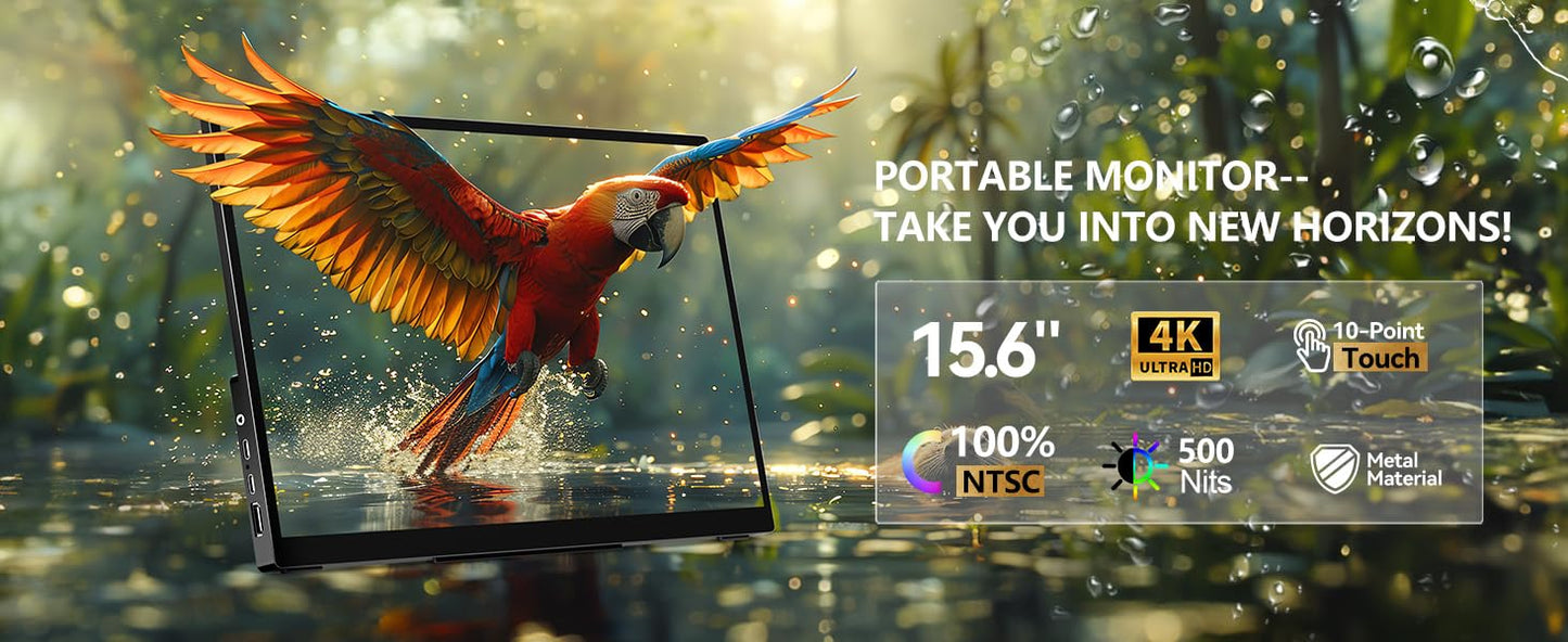 4K Portable Touch Monitor, 15.6" inch 3840 * 2160 UHD w/USB-C HDMI Laptop Monitor, 2000:1 100% RGB IPS ，Aluminum Alloy Shell,10-Point Touch，Dual Speaker, HDR, for Home, Work