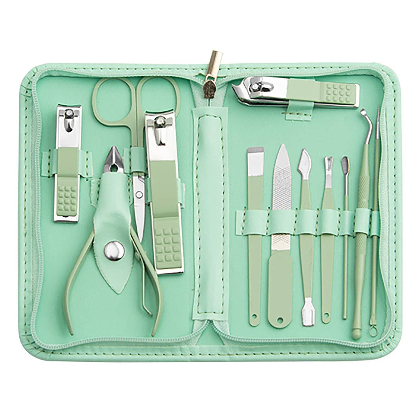 Tumkun Nail Kit, Manicure Kit, Nail Care Kit For Women, Manicure Pedicure Set, Nail Clippers Toenail Clippers Kit, Professional Manicure Kit Pedicure Kit, Green Travel Case, Set of 12.