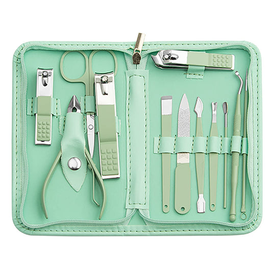 Tumkun Nail Kit, Manicure Kit, Nail Care Kit For Women, Manicure Pedicure Set, Nail Clippers Toenail Clippers Kit, Professional Manicure Kit Pedicure Kit, Green Travel Case, Set of 12.