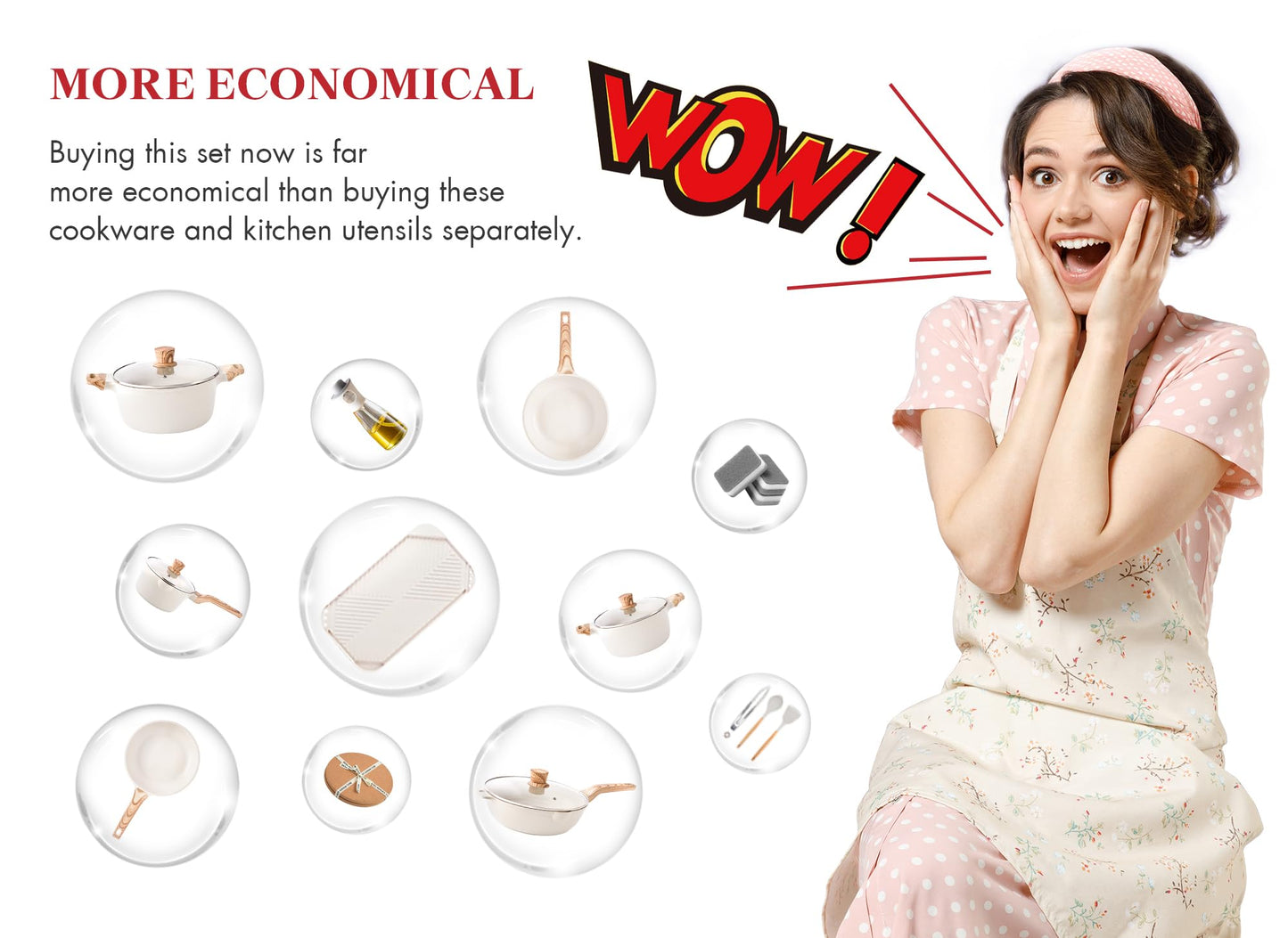 Caannasweis 20Pcs Cookware Sets, Nonstick Pots and Pans Set, Granite Induction Cookware, Non Stick Kitchen Cooking Set, Grayish White Grill Griddle Set, PFOS PFOA Free