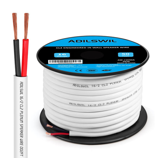 16 Gauge Speaker Wire (50FT), Electrical Wire,16 AWG Stranded PVC Extension Cord, 12V Low Voltage/Tinned Copper/Flexible Cable for Automotive Wiring, Lamp Cord, Marine Cable-CCA
