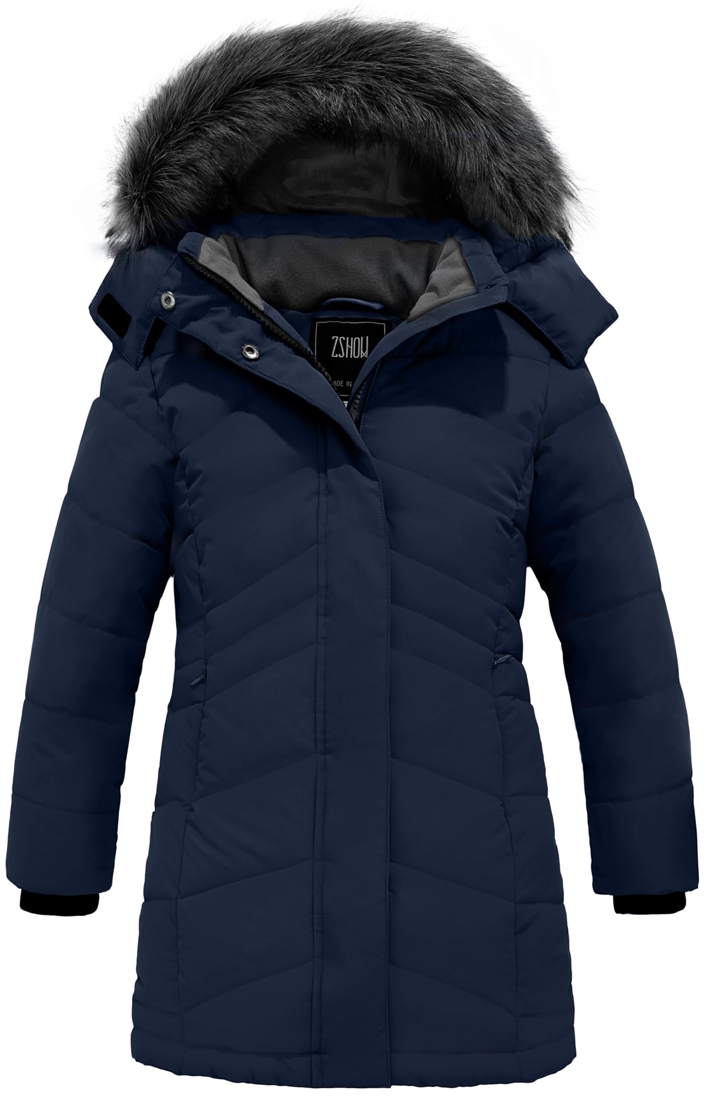 ZSHOW Girls' Winter Outerwear Coat Hooded Thick Quilted Puffer Jacket(Dark Blue,10-12)