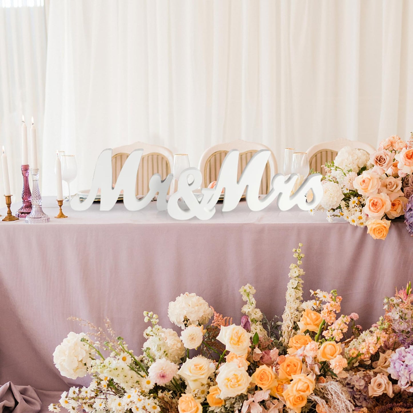 GarveeHome Large Mr & Mrs Sign for Wedding & Anniversary Centerpiece Table Decor, Freestanding White Wooden Letter