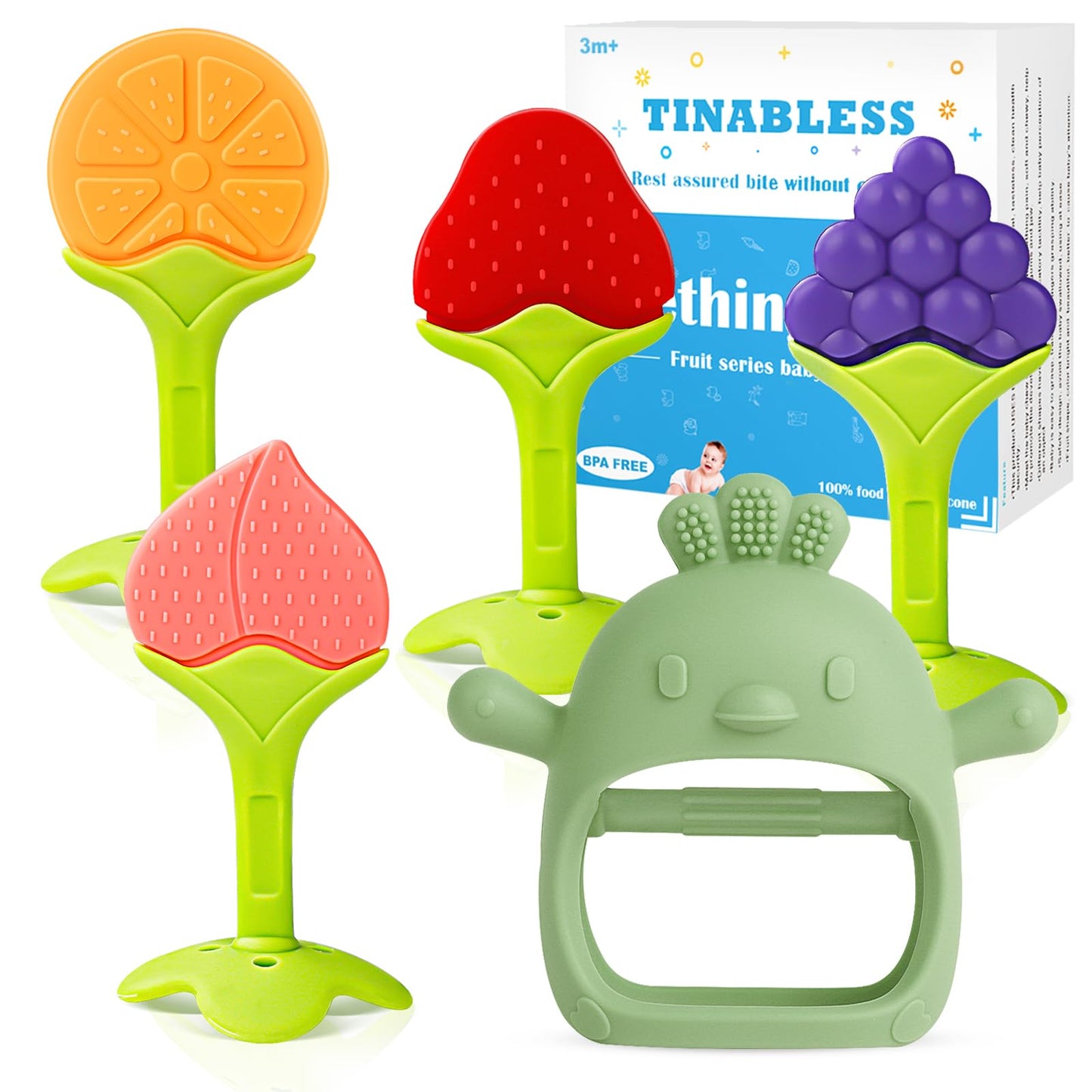 Teething Toys (5 Pack) - Tinabless Infant Teething Keys Set, BPA-Free, Natural Organic Freezer Safe for Infants and Toddlers, Silicone Baby Teethers