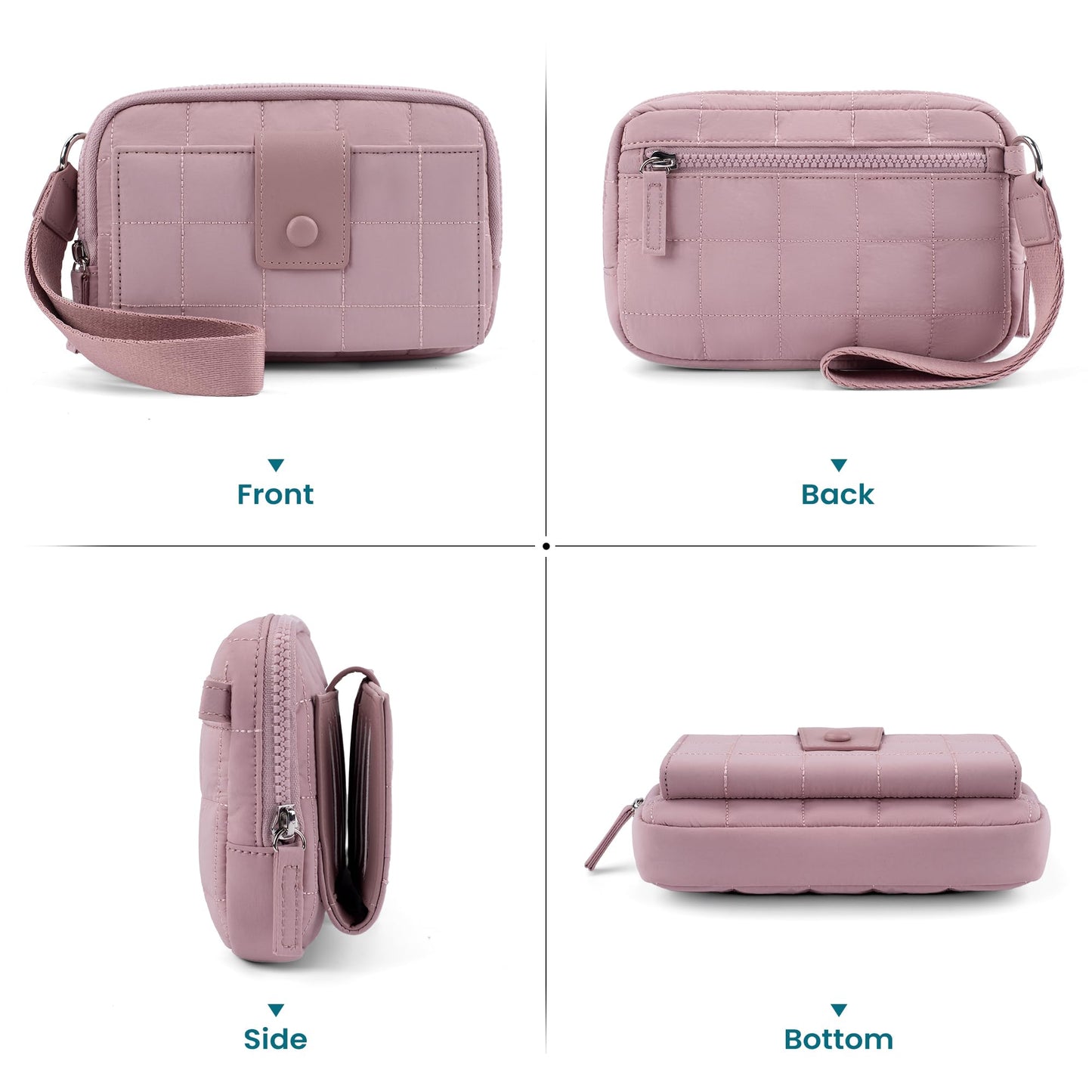 befen Wristlet Wallets for Women, Quilted Nylon Wallet Clutch Purse with 10 Card Slots, Credit Card Holder with RFID Blocking Phone Organizer, Puffer Womens Wallets, Pink