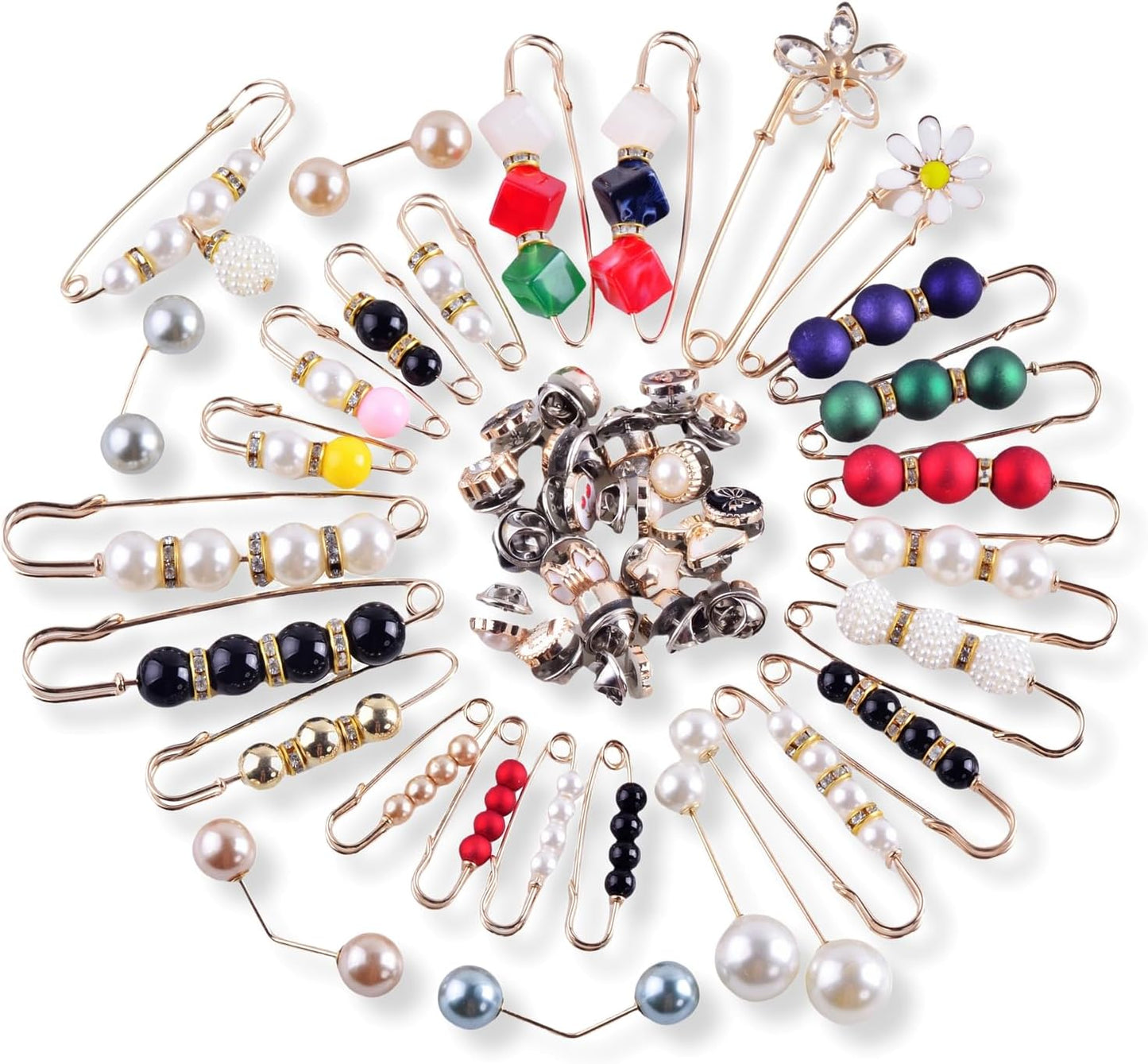 Brooches and Pins for Women Bulk 50pcs Charms for Socks Safety Pins Brooch Pins Buttons Pins for Clothes,Cute Pearl Brooch Pins for Women Scarf Shawl Hat Pins Shoe Sock Charms Jewelry Accessories