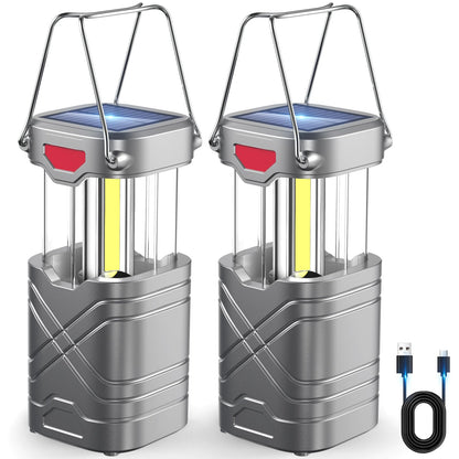 LETMY 4 Pack Camping Lantern, Rechargeable LED Lanterns, Solar Lantern Battery Powered Hurricane Lantern Flashlights with 3 Powered Ways & USB Cable for Emergency, Power Outage, Hurricane Supplies