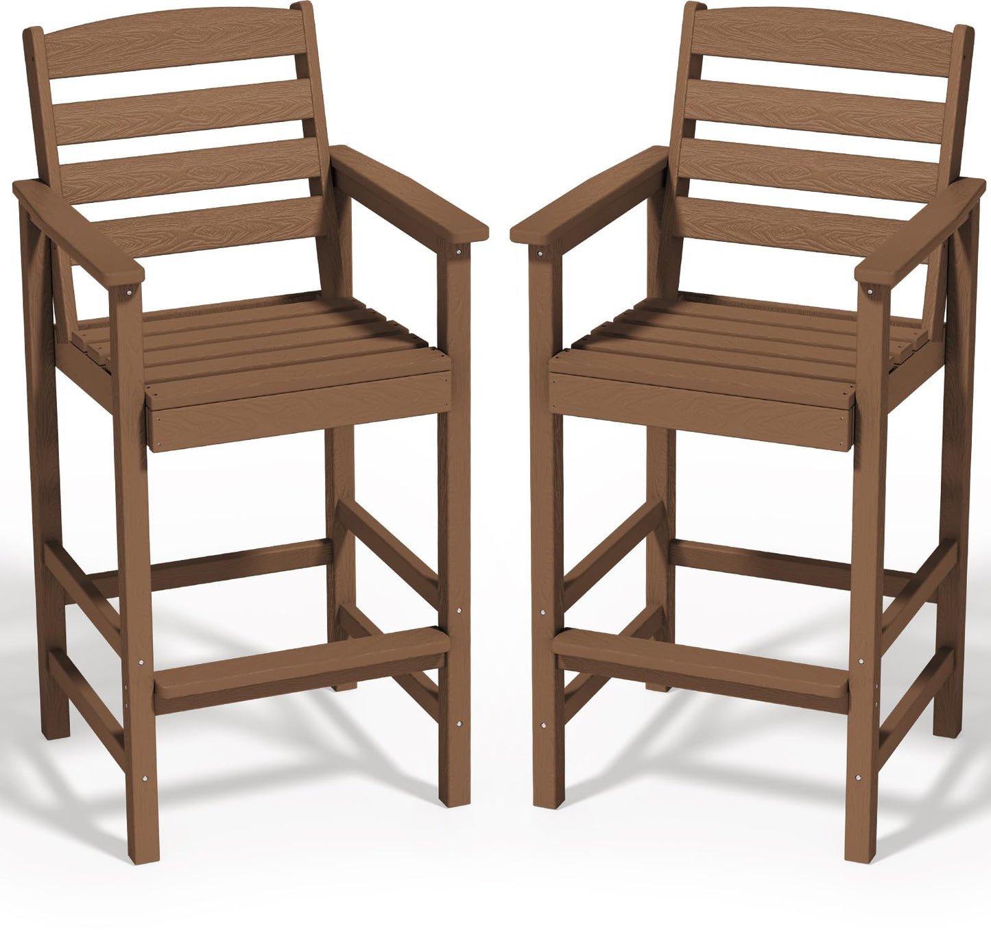 SERWALL Tall Adirondack Chairs Set of 2, Balcony Adirondack Chairs Set, Outdoor Bar Height Barstools Chair Set for Bistro, Poolside, Garden, Brown