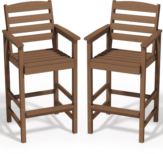 SERWALL Tall Adirondack Chairs Set of 2, Balcony Adirondack Chairs Set, Outdoor Bar Height Barstools Chair Set for Bistro, Poolside, Garden, Brown