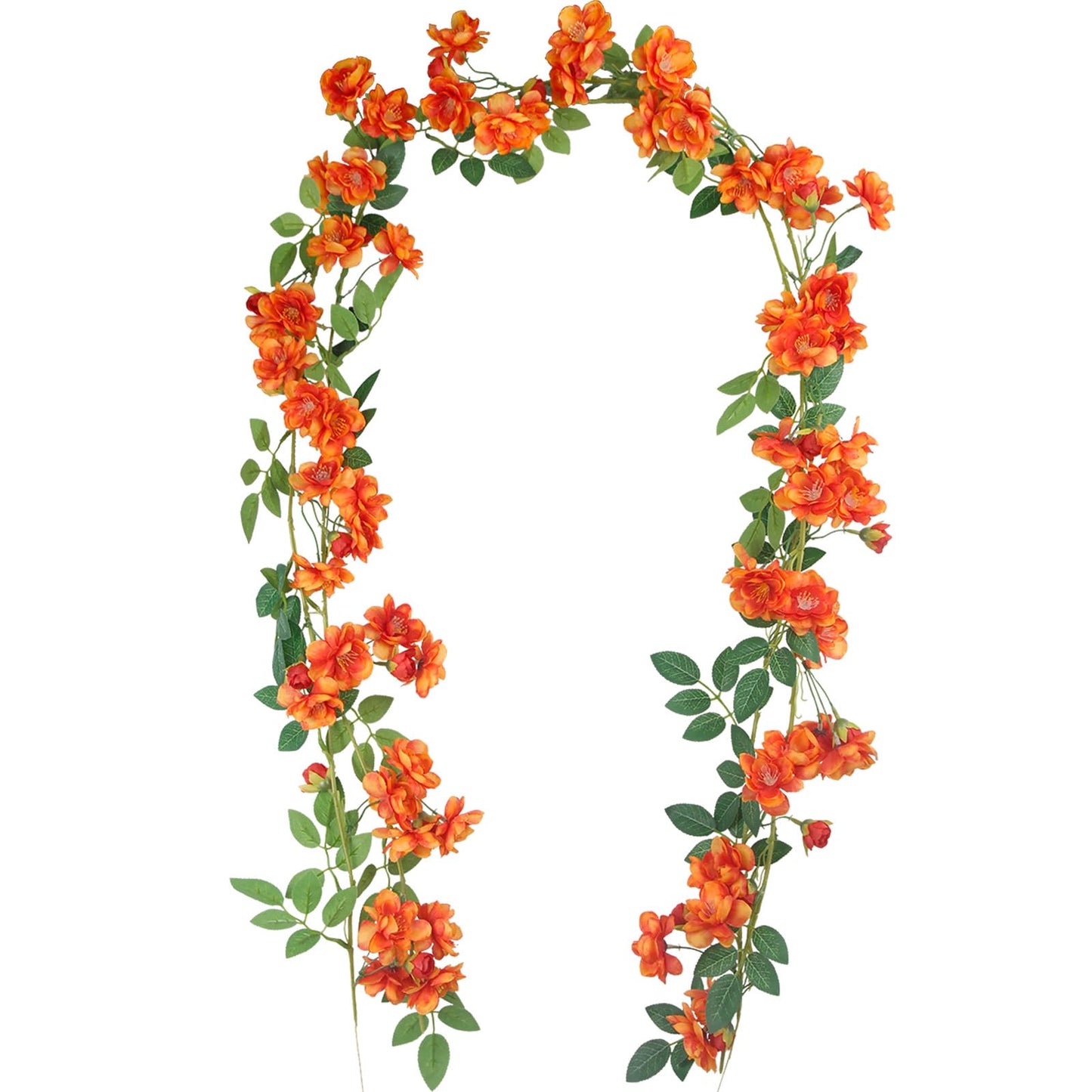 GhuaH 2 Pcs Artificial Flowers Garland for Outdoors Orange Faux Gardenia Garland 12Ft Silk Rose Hanging Vines Floral for Wedding Arch Party Wall Garden Ceremony Backdrop Fence Spring Decor