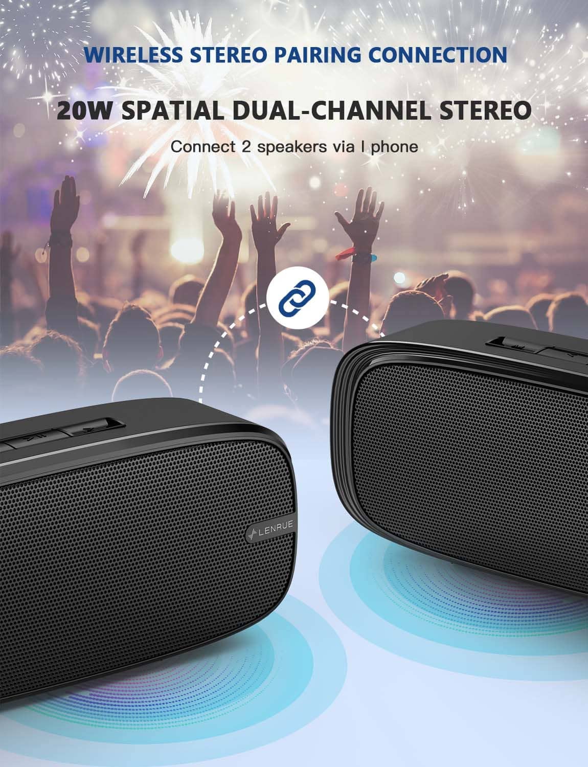 LENRUE Bluetooth Speaker, Wireless Portable Speaker with Loud Stereo Sound, Rich Bass, 12-Hour Playtime, Built-in Mic. Perfect for iPhone, Samsung and More