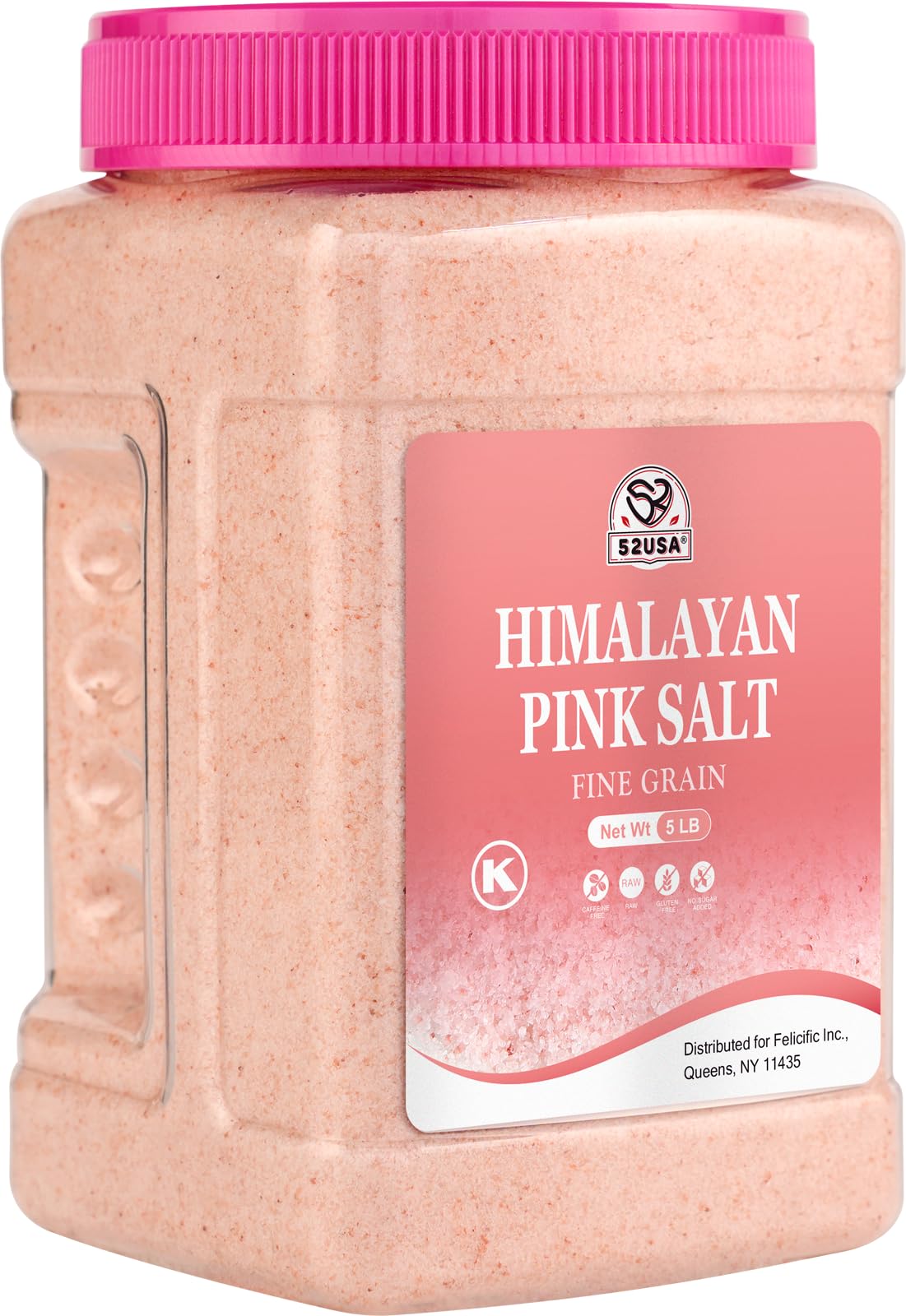 52USA Himalayan Pink Salt Fine, Fine Ground Table and Cooking Salt, 80oz (5 Pound), 100% Real, Pure, Unrefined Himalayan Pink Salt, 80+ Minerals and Electrolytes, Pink Himalayan Sea Salt, Kosher Salt