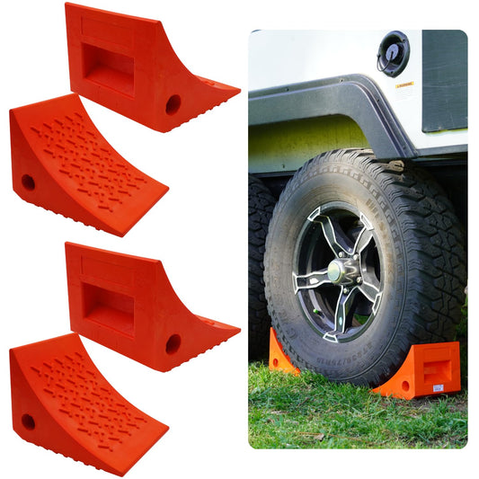 SECURITYMAN Heavy Duty Wheel Chocks (2 Pack) - Durable, Non-Slip, Solid Rubber Wheel Chocks for Boat Trailers, RV, Truck, Camper - Perfect on All Surfaces and in All Weather - Orange…