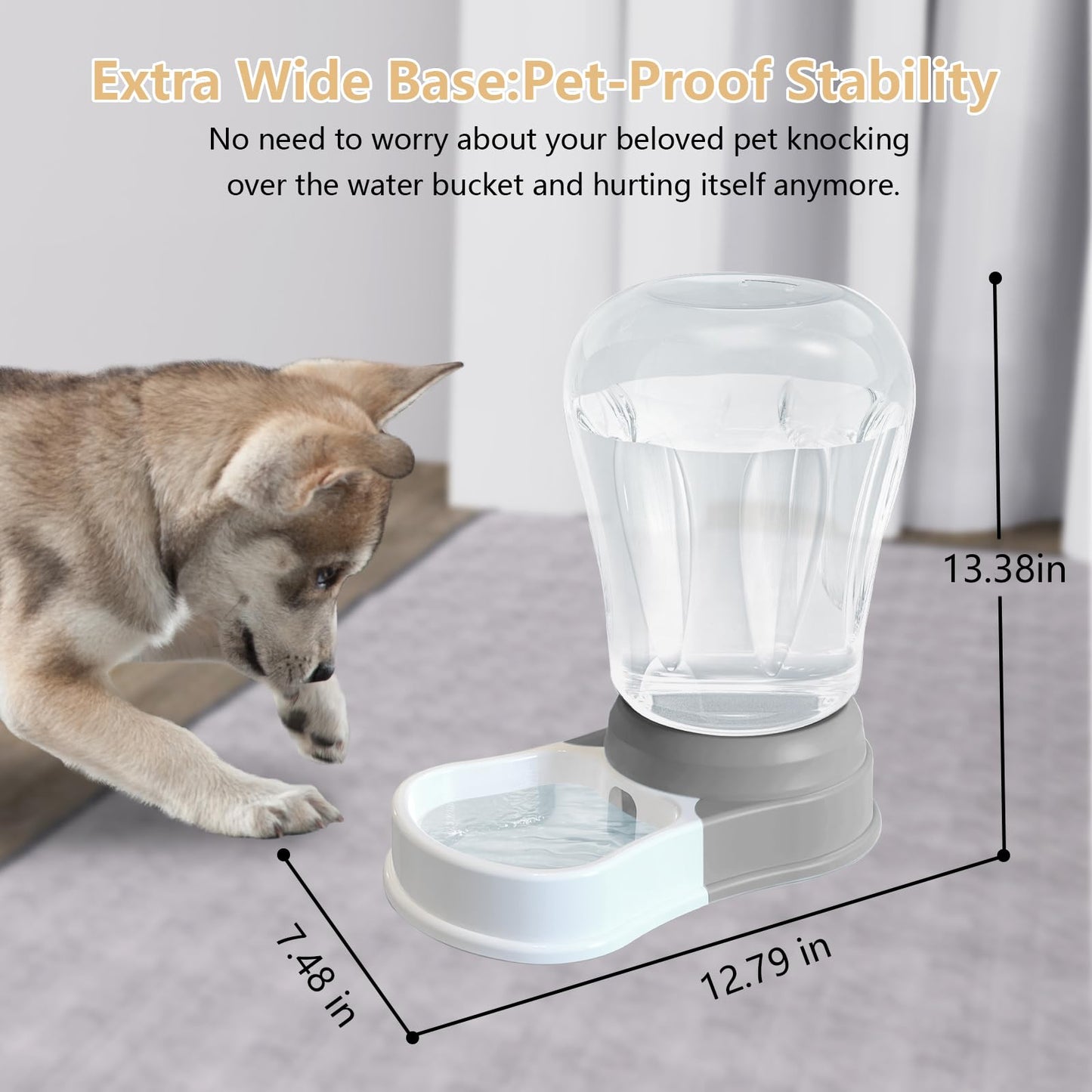 6L Automatic Dog Water Bowl Dispenser - Staltwo Pet Water Dispenser, Large Capacity Water Feeder for Cats and Dogs, BPA-Free, 6-Liter Grey