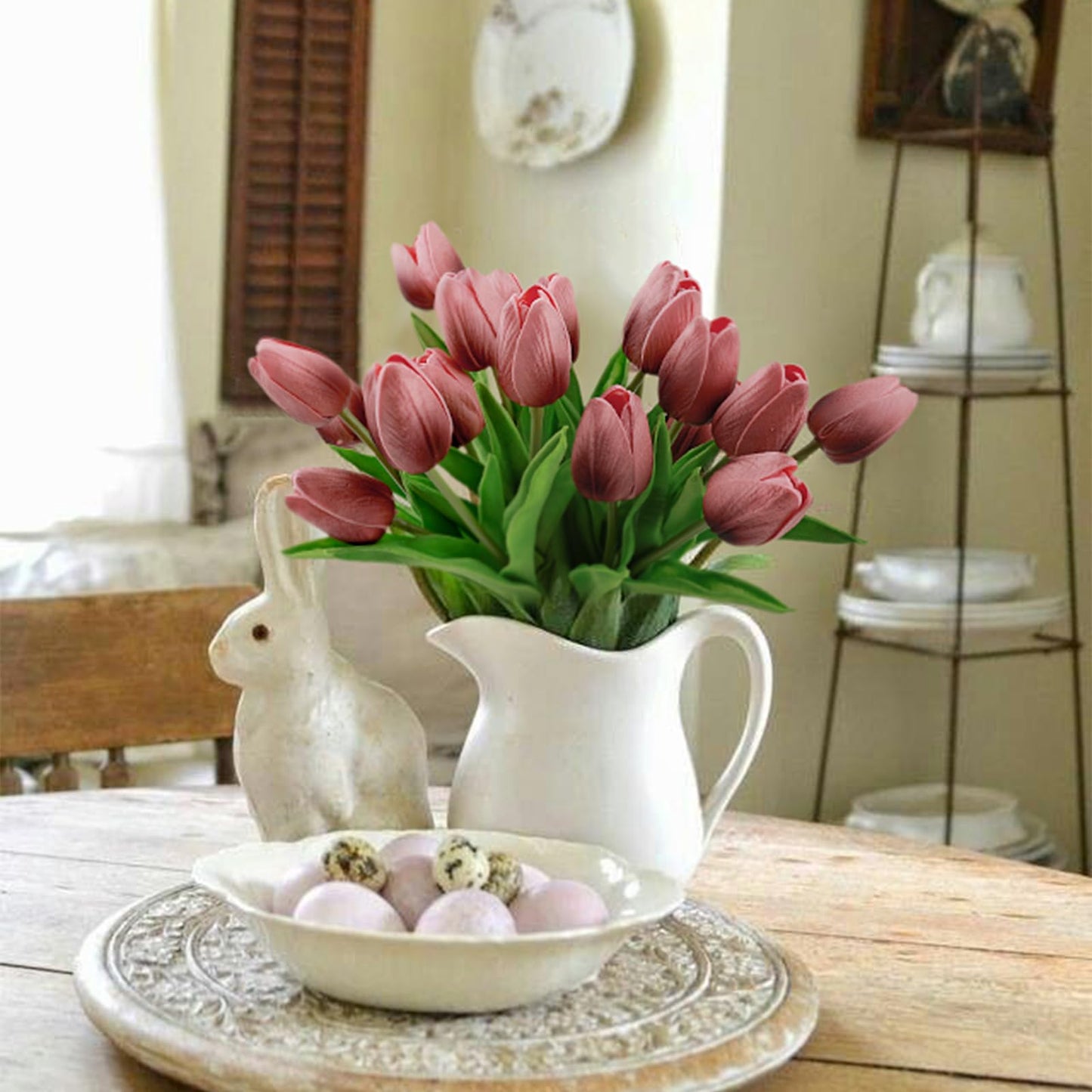 Beferr 18pcs Tulips Artificial Flowers Faux Tulip Real Touch Tulip Fake Flowers Bouquets Arrangements for Mothers Day Spring Easter Wedding Home Table Decor Purple