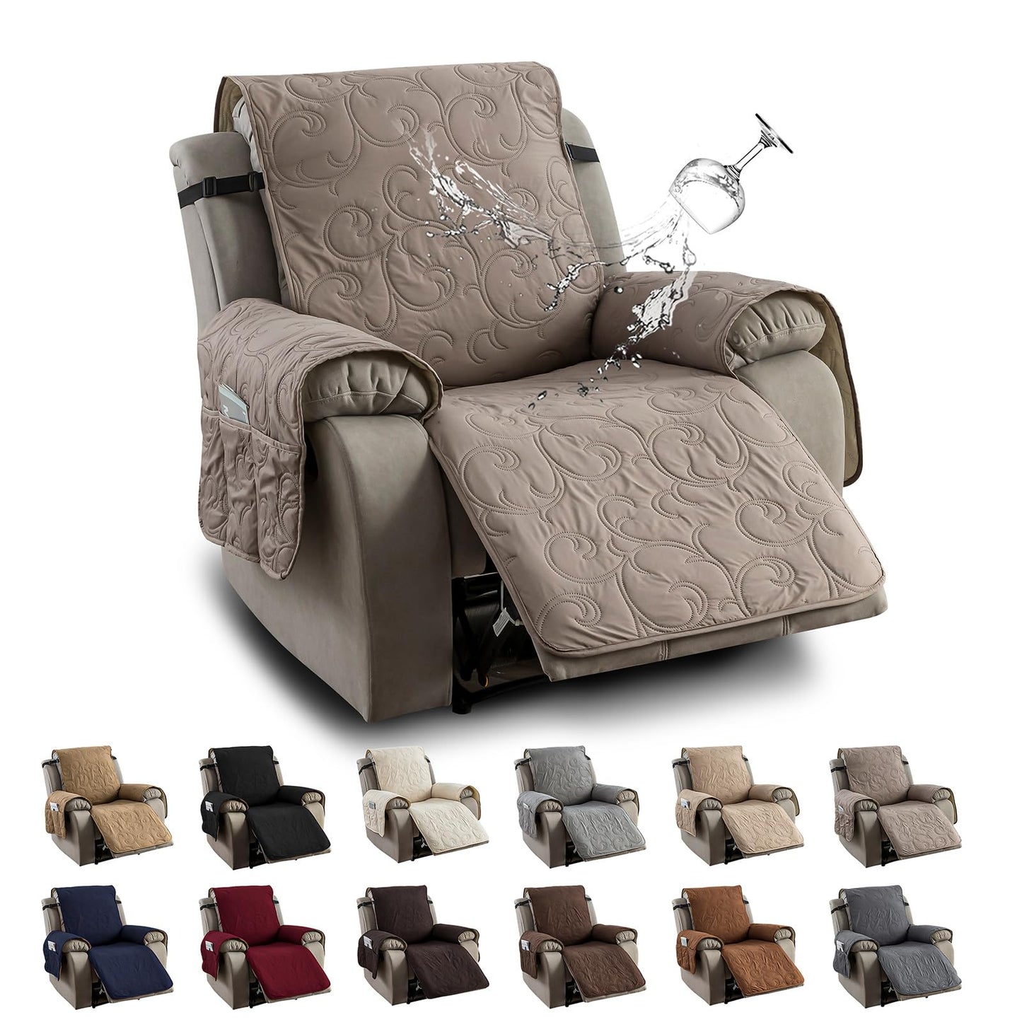 100% Waterproof Recliner Chair Cover, Recliner Chair Covers for Reclining Chair, Non-Slip Fabric Recliner Couch Cover for Living Room, for Pets Kids Protector, Washable (Taupe, 23.6"Recliner Chair)