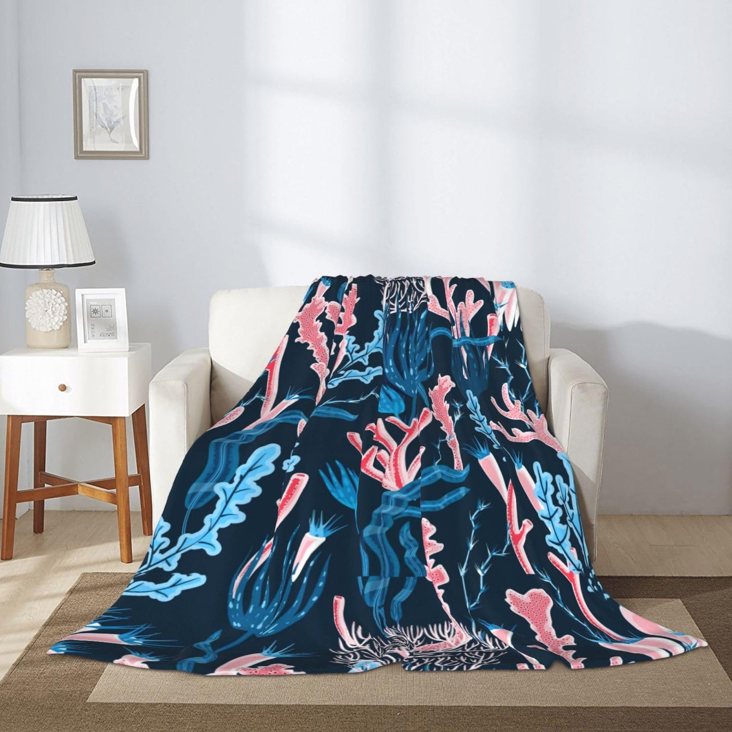 Jbofyee Coral Pattern Throw Blankets All Season Ultra Soft Warm Fleece Blanket for Home Bed Sofa Couch Chair Outdoor Travel Camping 50x40 Inch