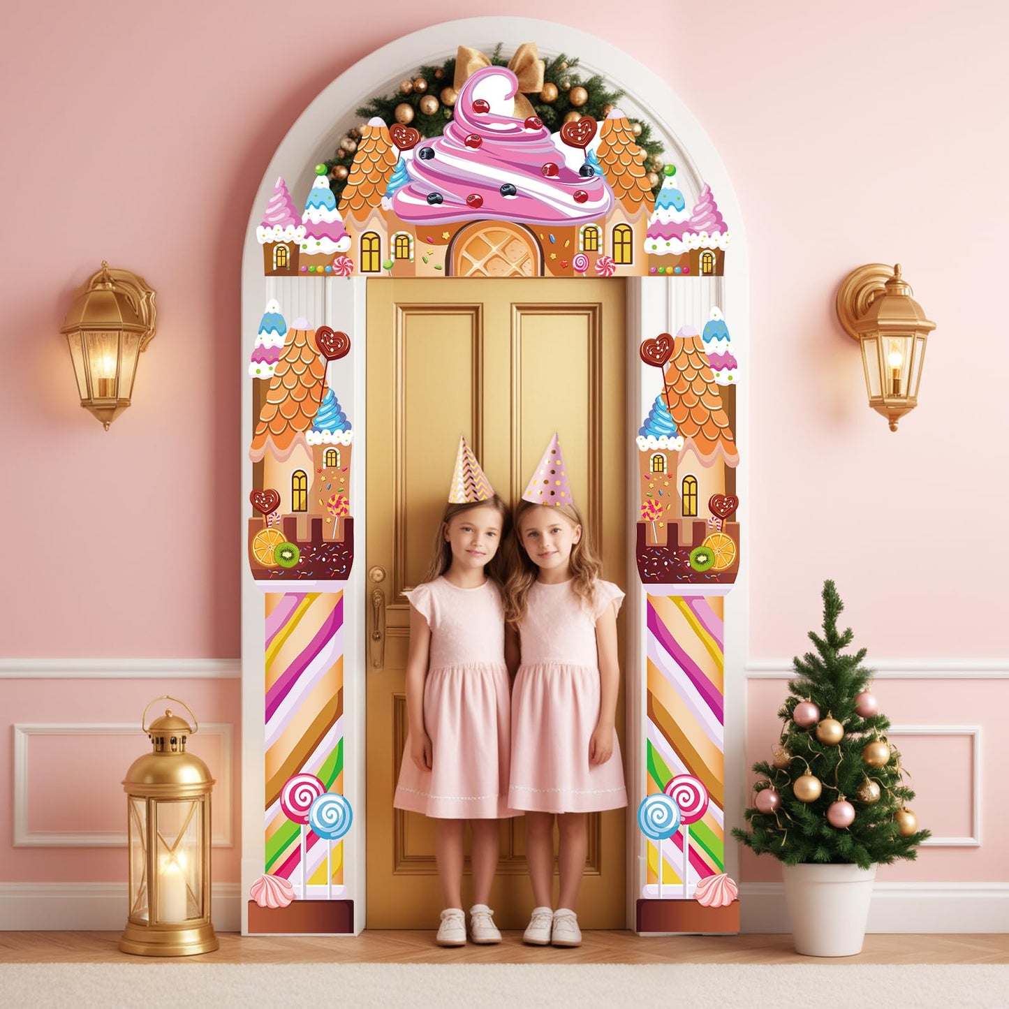 3 Pcs Candyland Party Decorations Door Banner Sweet Candy Porch Hanging Banner Pink Lollipop Signs Awning Backdrop for Christmas Baby Shower Birthday Party Supplies Photo Prop Indoor Outdoor