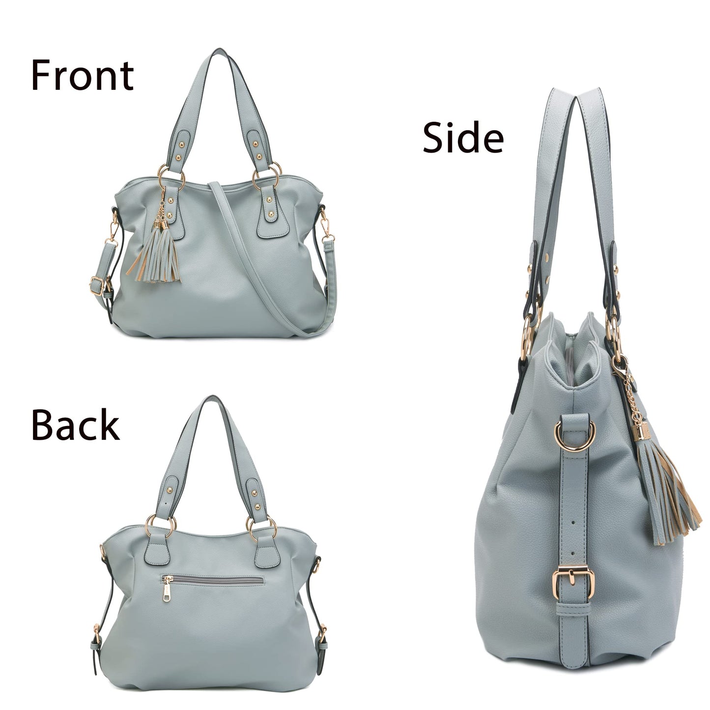 Purses And Wallets Set For Women Tote Handbags Large Hobo Bag Purse With Wallet 3PCS GreyBlue