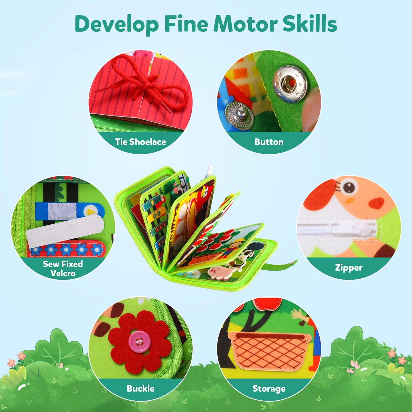 hovikoki Busy Book for Toddlers 1-3 - Montessori Toys Busy Board for 1 Year Old Boy Girl Toys Educational Quiet Activity Books Learning Board Toddler Airplane Travel Toy Birthday Gift - Farm Animals