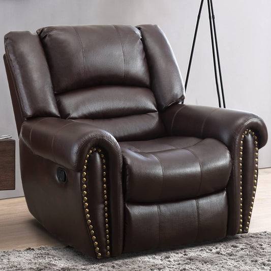 INZOY Leather Recliner Chair, Heavy Duty Manual Reclining Sofa Single Lounge Sofa for Living Room, Home Theater Seating, Brown