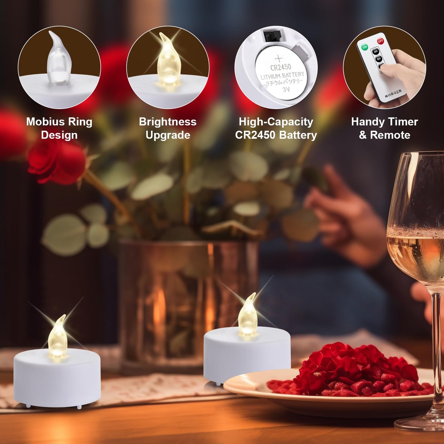 xiangpeng Tea Light Candles with Remote Control,50pack Flickering Flameless LED Candle,Long Lasting 400+Hours,Battery Operated with Timer for Home Decoration Seasonal &Festival Celebration WarmWhite