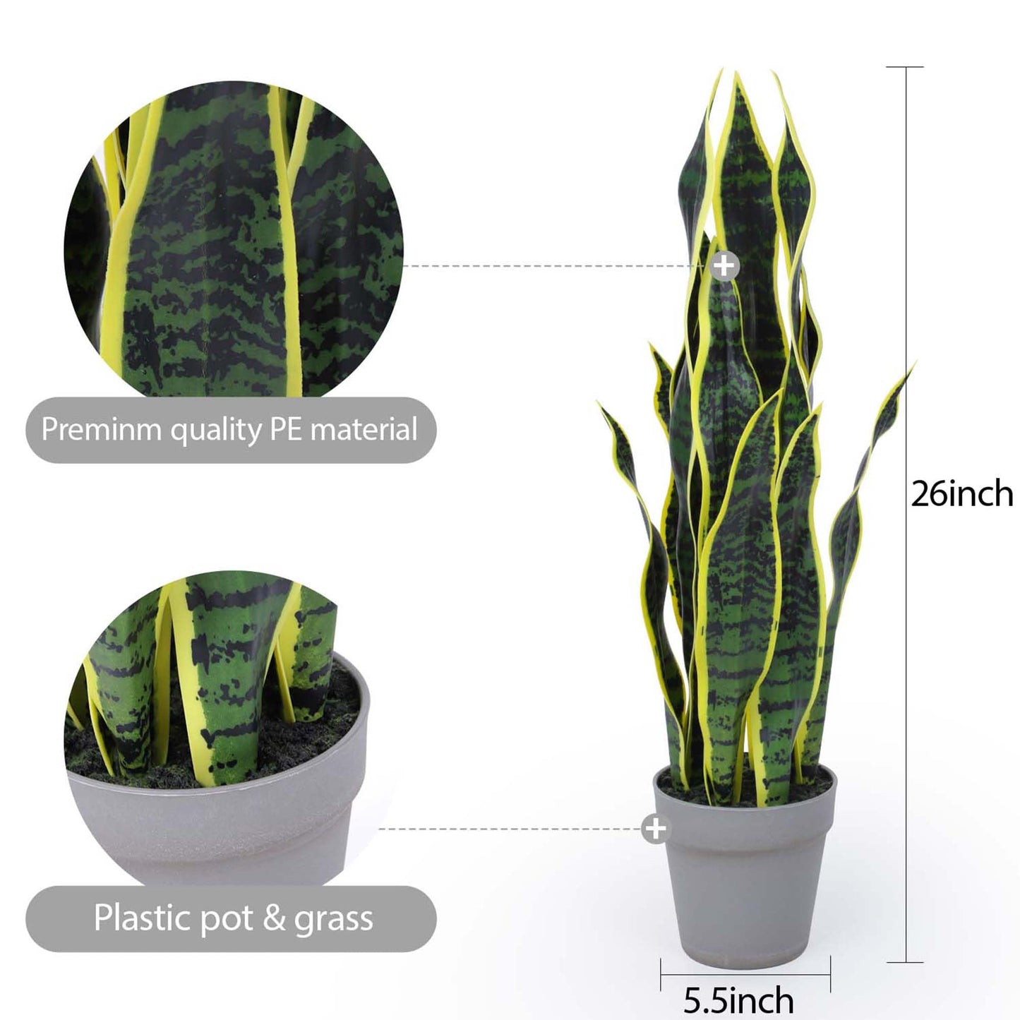 Artificial Snake Plant 25Inch Fake Sansevieria Faux Silk Potted Plant Artificial Mother in Law Tongue Plant for Indoor Outdoor Home Office Garden Decor Yellow