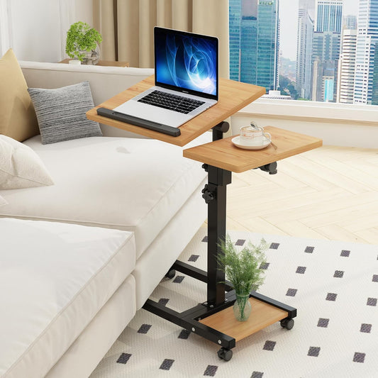 Furist Mobile Adjustable Height Laptop Stand PC Computer Portable Notebook Swivel Laptop Desk Rolling Table Desk Cart Tiltable with Wheels Casters& Mouse Pad Table