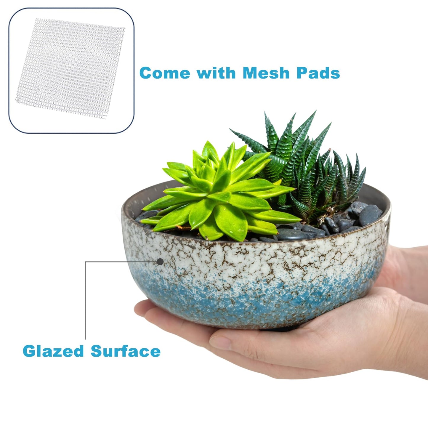 kilolfy 2pc Pot 6.5" 8.5" Glazed Ceramic Succulent Planter Container