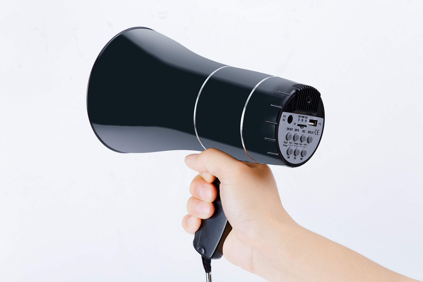 Rechargeable Bullhorn Megaphone Speaker with 240s Recording, Emergency Siren Alarm, U-Disk Playback Portable PA System for Outdoor Events, Coaching, Stadiums Rechargeable Battery Included (Black)