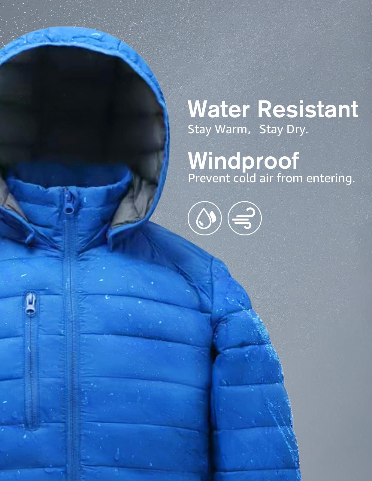 fit space Classic Puffer Jacket for Girl Boy Synthetic Down Jacket Lightweight Winter Warm Coat Padded Insulated Quilted Zip-Off Hood (3'7''~4',Blue)