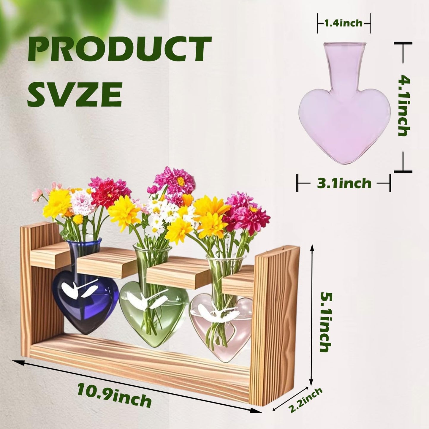 TumanLiving Heart-Shaped Glass Propagation Vases for Plants – 3-Piece Hydroponic Plant Vase with Wooden Stand, Decorative Indoor Plant Decor for Home Office, Ideal Gift for Plant Lovers