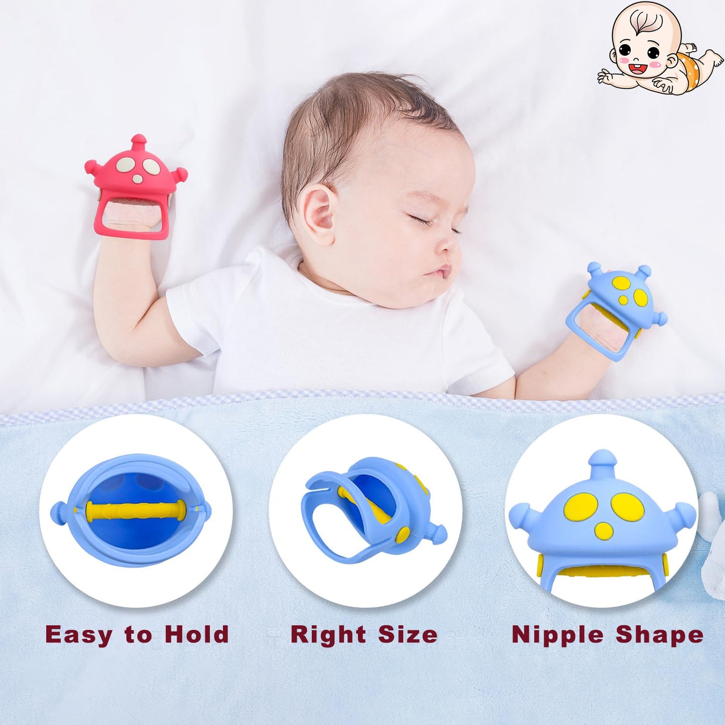 GUIGUZHJ Baby Teether Toys, 100% Silicone Baby Teether Mitten, Teething Glove Prevents Finger Sucking, Bite Toys Chew Toys for Babies Gum Relief, Pink