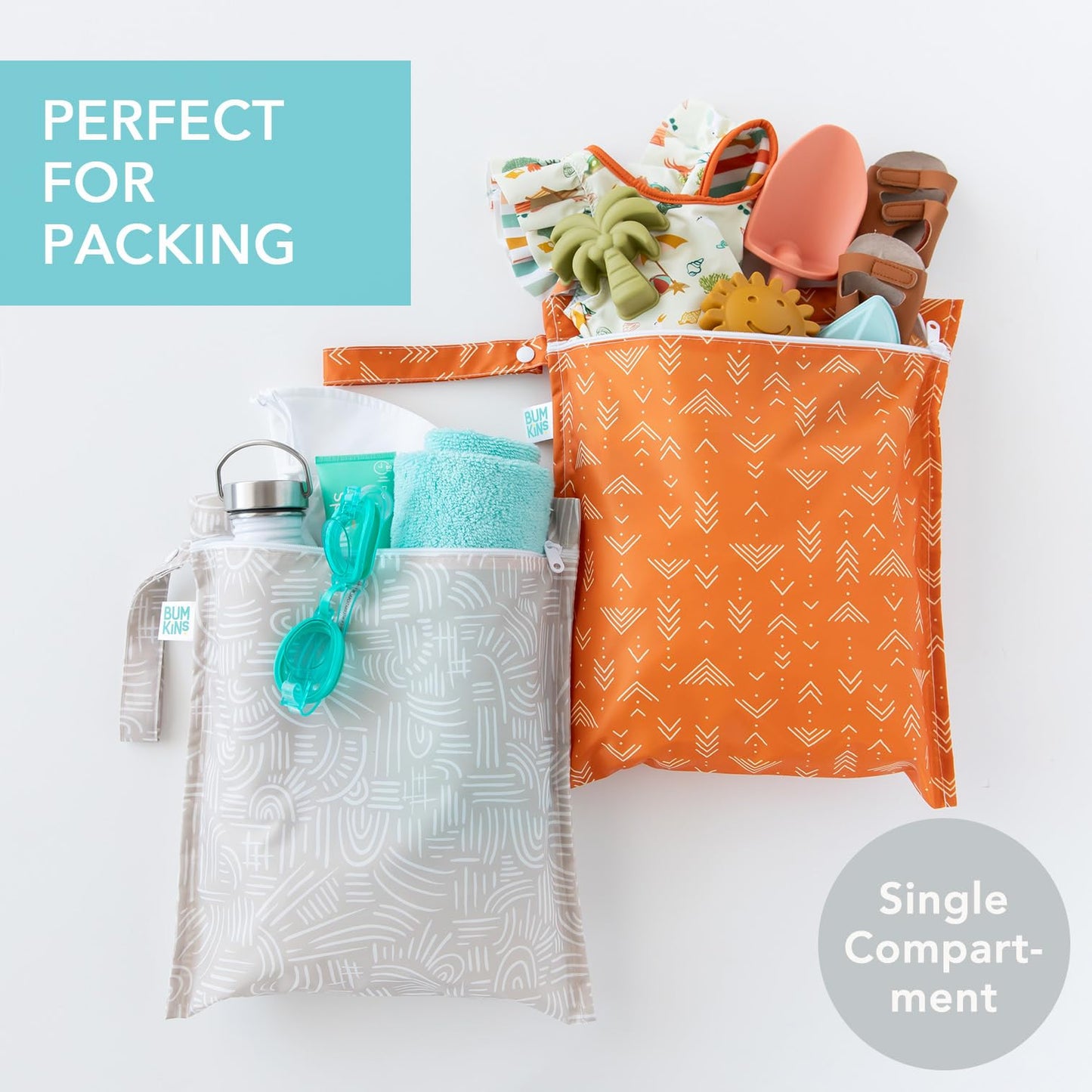 Bumkins - Waterproof Wet Bag - For Baby, Travel, Swim Suit, Cloth Diapers, Pump Parts, Pool, Gym, Toiletry, Strap to Stroller - Reusable & Easy to Clean - 2pk - Desert Boho